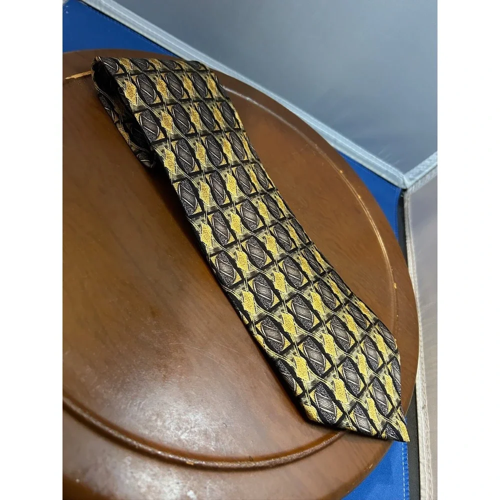 Martin Wong Collection Blue & Yellow Men's‎ 100% Silk Tie Geometric Necktie